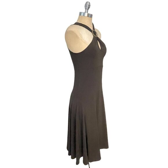 Michael Kors Brown Halter Dress With Gold Ring Detail Size Small - Picture 2 of 4